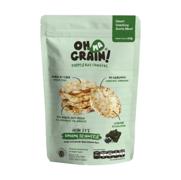Oh Ma Grain Popped Rice Crackers Seaweed, 50gr