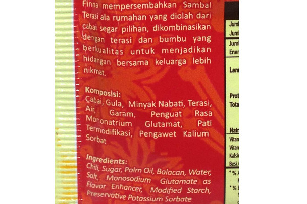 Finna Uleg Sambal Terasi (Chili Shrimp Paste), 180 gram (@18gr x 10 sachets)