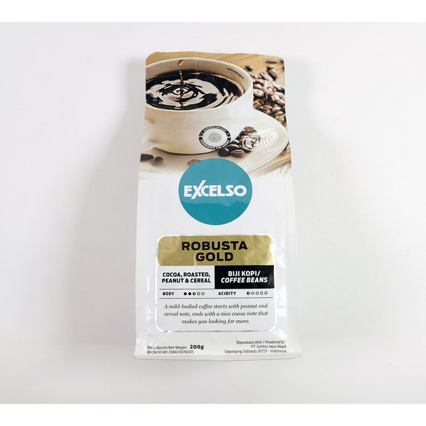 Excelso Robusta Gold Roasted Coffee Bean, 200 Gram Pouch 