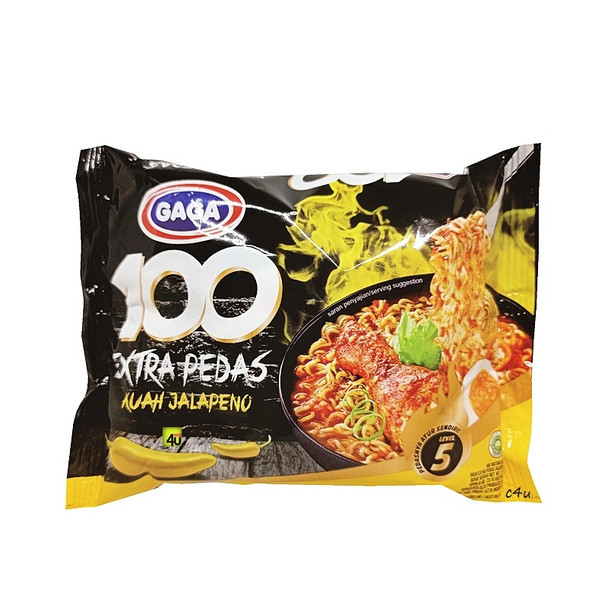 Gaga Instant Noodles 100 Extra Spicy Kuah Jalapeno, 75 gr (Pack of 5)