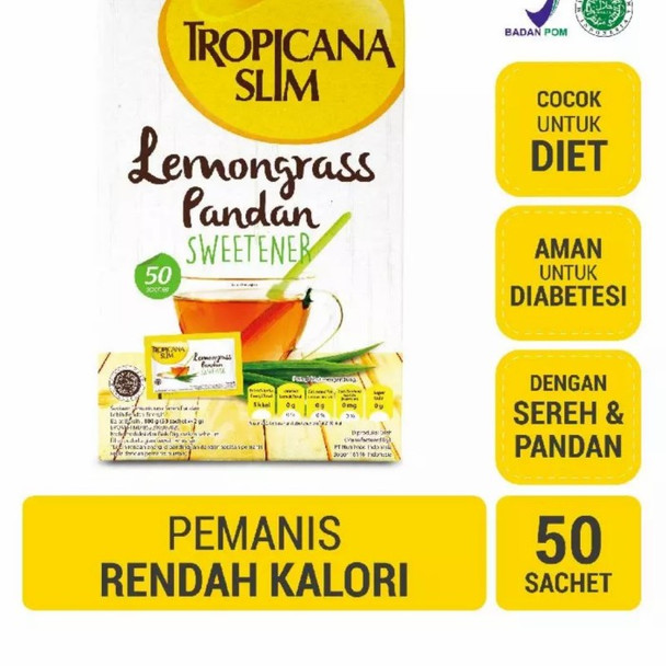 Tropicana Slim Sweetener Lemongrass Pandan 50 Sachets