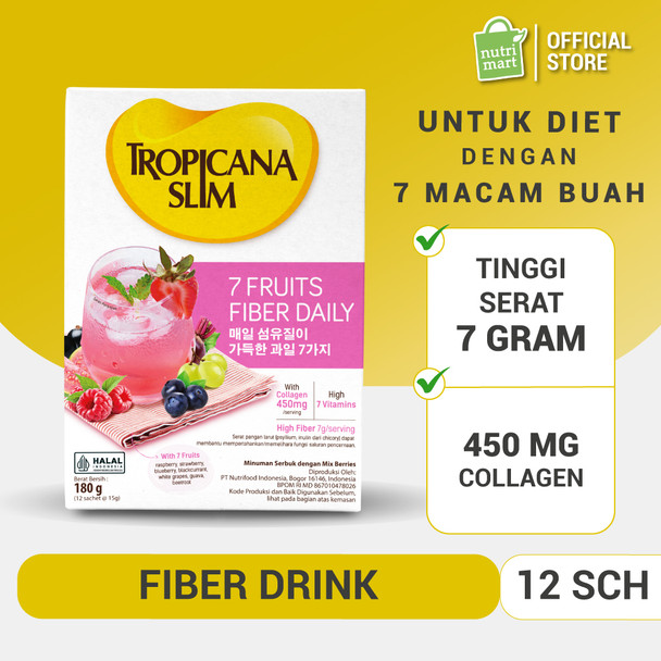 Tropicana Slim 7 Fruits Fiber Daily Drink with Collagen, 180 gr (@15gr x 12ct)