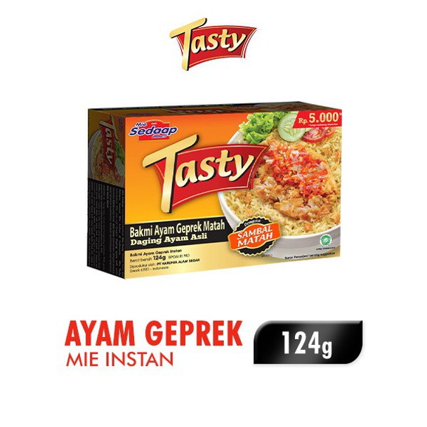 Sedaap Tasty Instant Noodles Geprek Chicken Noodles, 124 gr