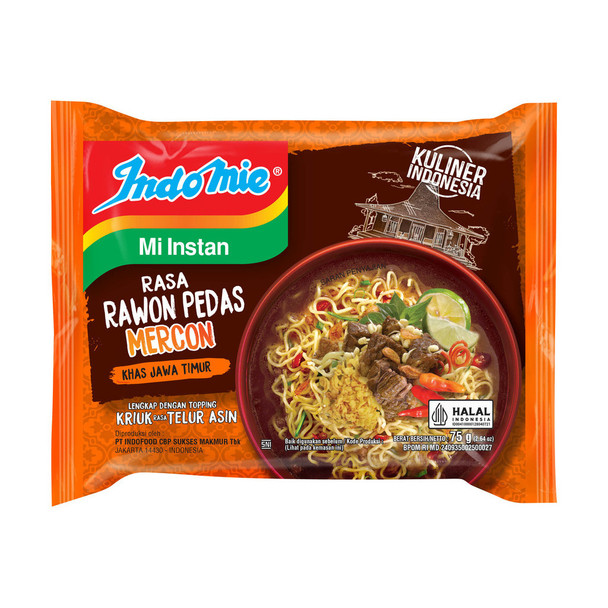 Indomie Mie Instan Rawon Pedas Mercon - Indomie Instant Mie Rawon Spicy Mercon 75G (2 pcs)