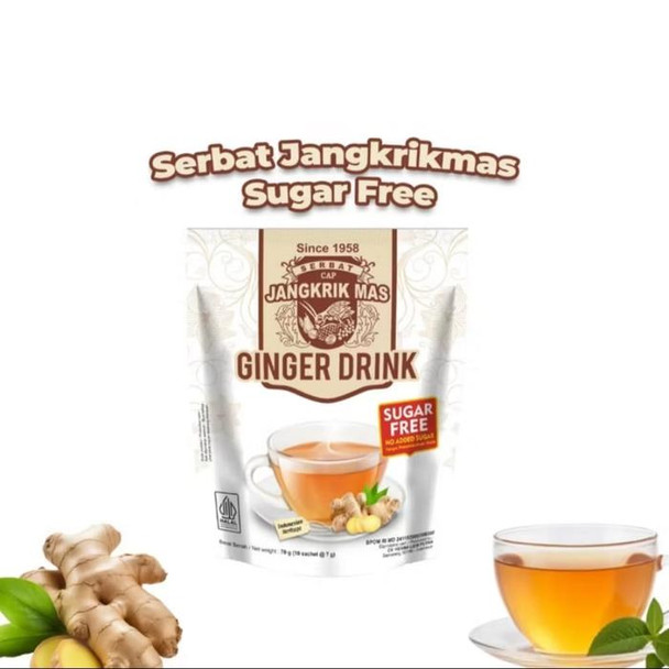 Serbat Ginger Drink Cap Jangkrik Mas Sugar Free, 70gr (@7gr x 10ct)