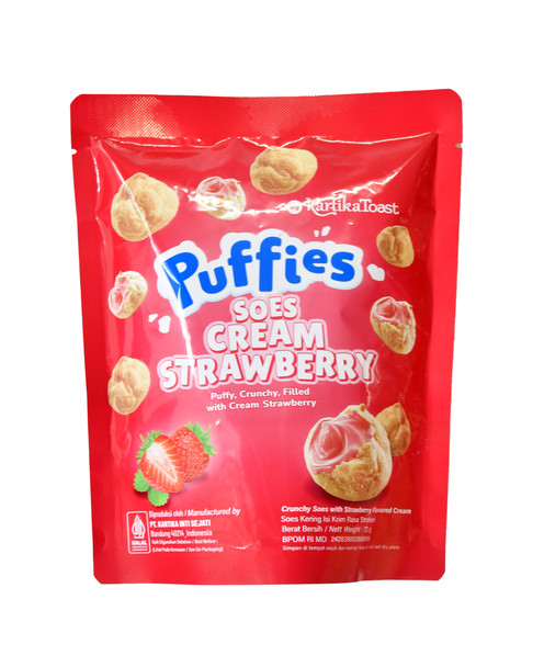 Kartika Toast Puffies Soes Snack Cream Strawberry, 72gr