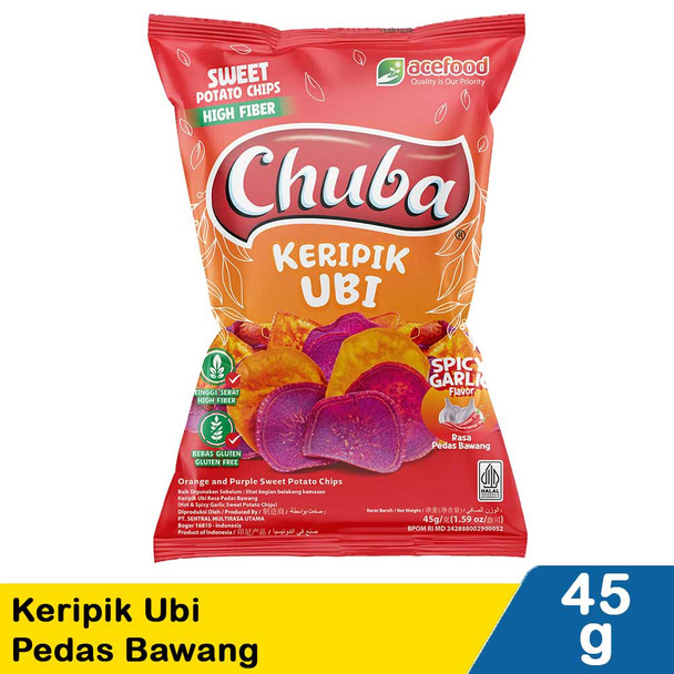 Chuba Keripik Ubi Rasa Pedas Bawang (Spicy Garlic Sweet Potato Chips), 45gr