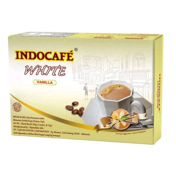 Indocafe White Vanilla Instant Coffee, 105gr (@21gr x 5 sachets)