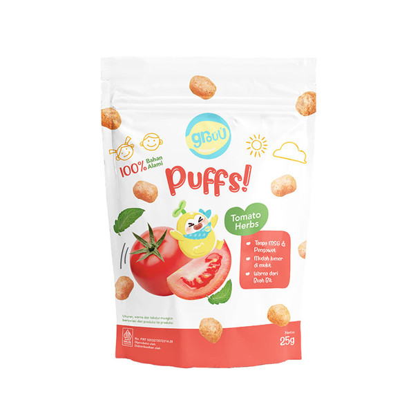 Grouu Puffs Tomato Herbs Baby Biscuit Snack, 25gr