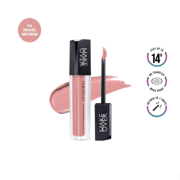MAKE OVER Powerstay Transferproof Matte Lip Cream P14 Peaches And Cream, 4.5gr