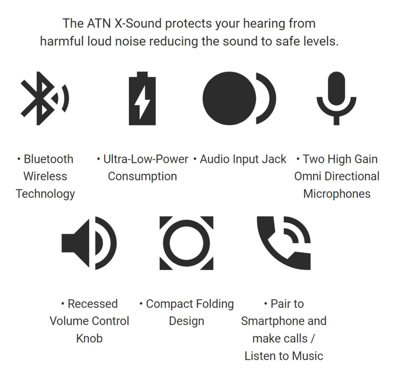 ATN X-Sound Electronic Hearing Protection Ear Defenders w/ bluetooth