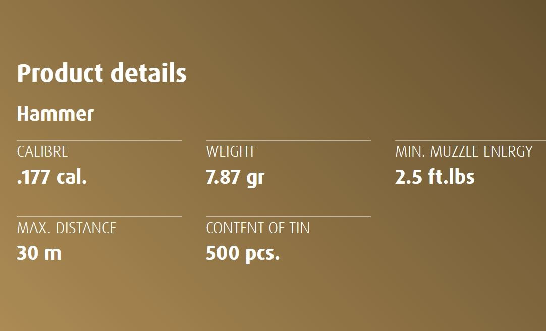 H&N Excite Hammer .177 7.87gr 4.50mm Airgun Pellets Tin of 500