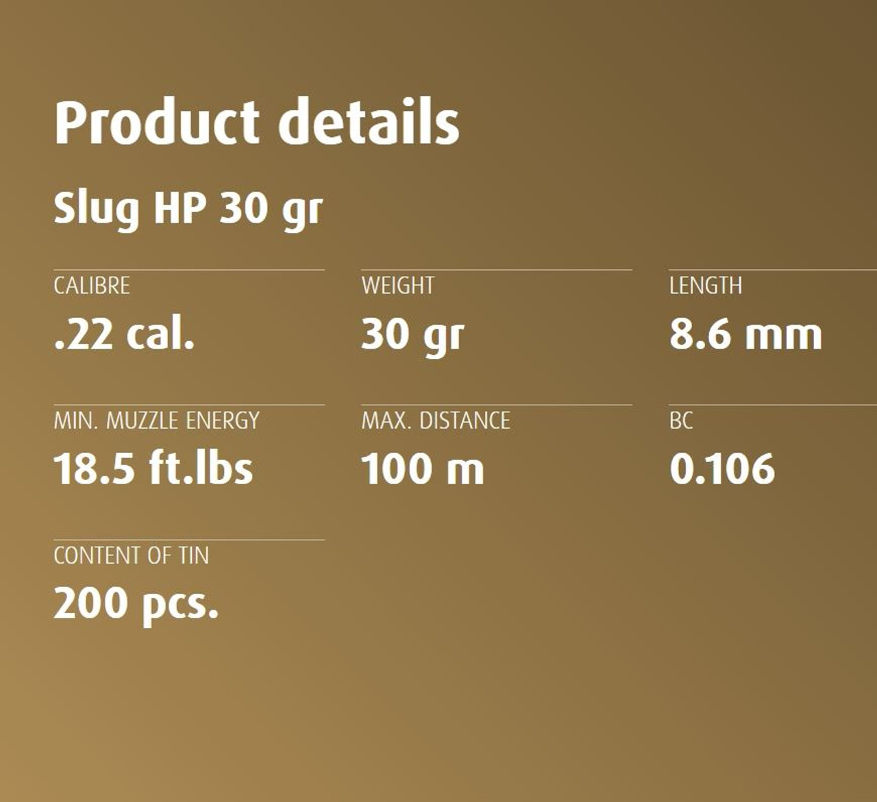 H&N Slug HP .22 (.218 5.53mm) Pellets 30gr Tin of 200