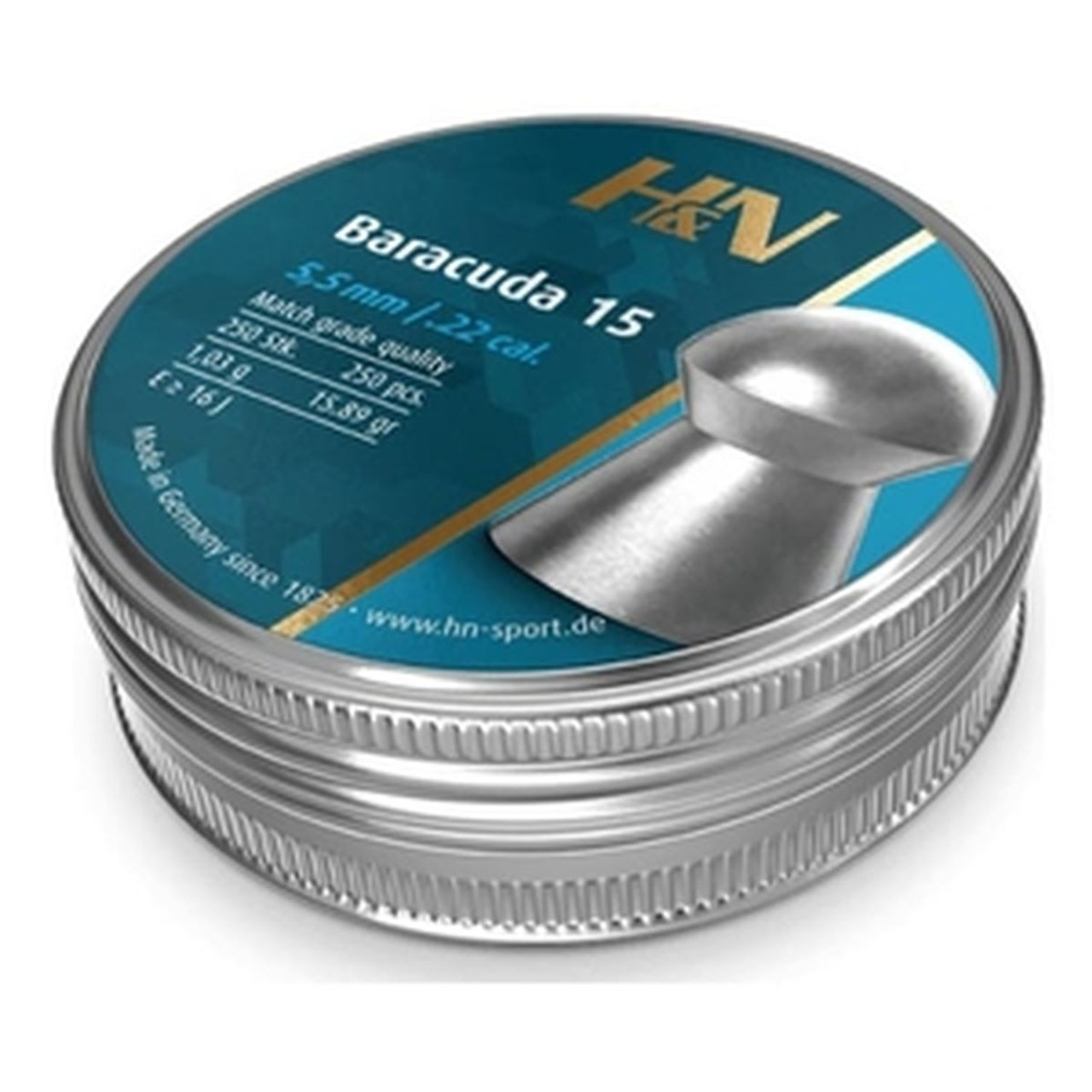 H&N Baracuda 15 Airgun Pellets 5.52mm .22 Tin of 250