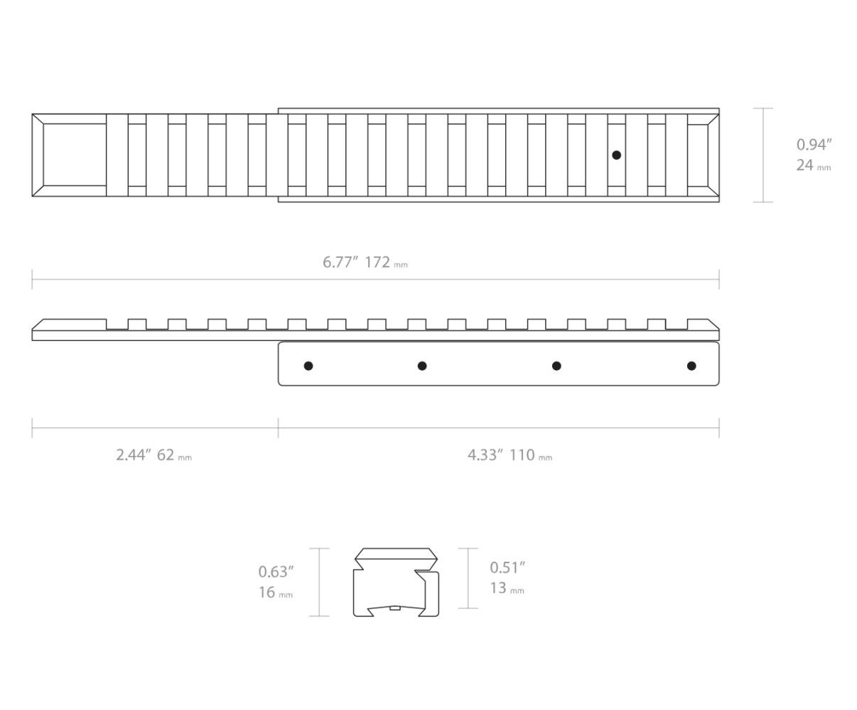 Hawke Dovetail to Picatinny Adaptor Rail 1pce Converts 9-11mm Dovetail to Weaver