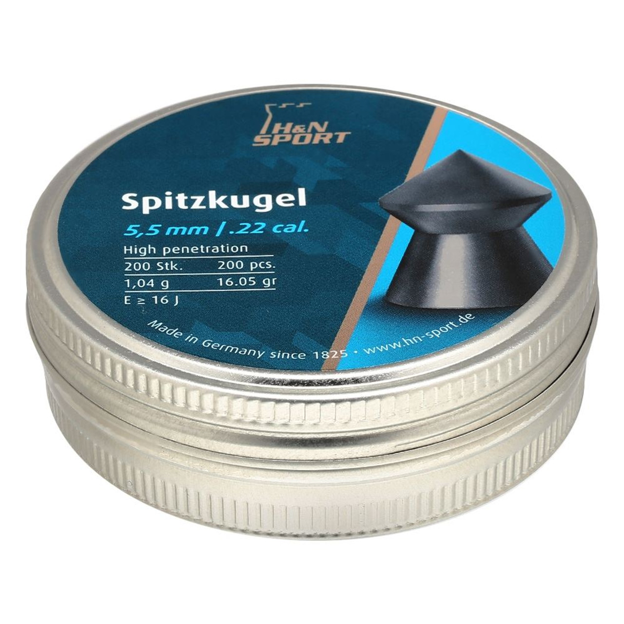 H&N Spitzkugel Pointed Airgun Pellets .22 5.5mm 16.05gr Tin of 200