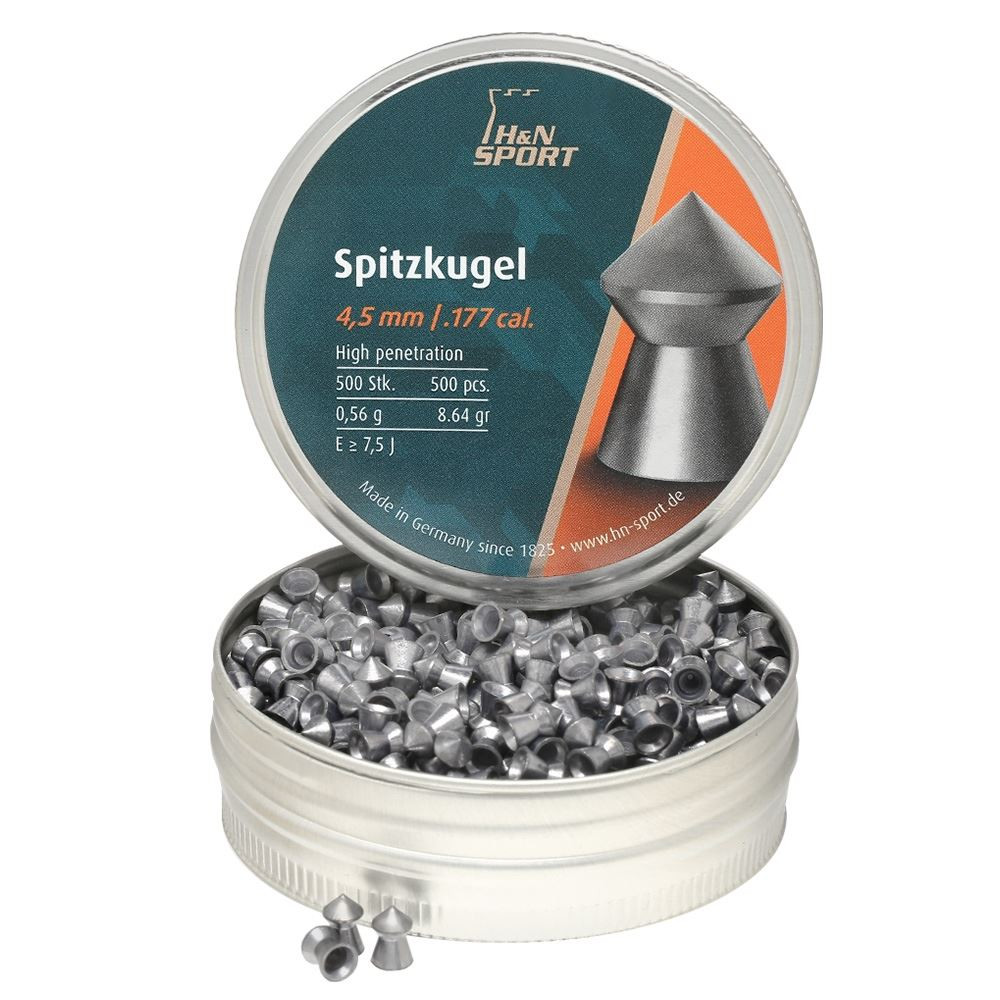 H&N Spitzkugel Pointed Airgun Pellets .177 4.5mm 8.64gr Tin of 500