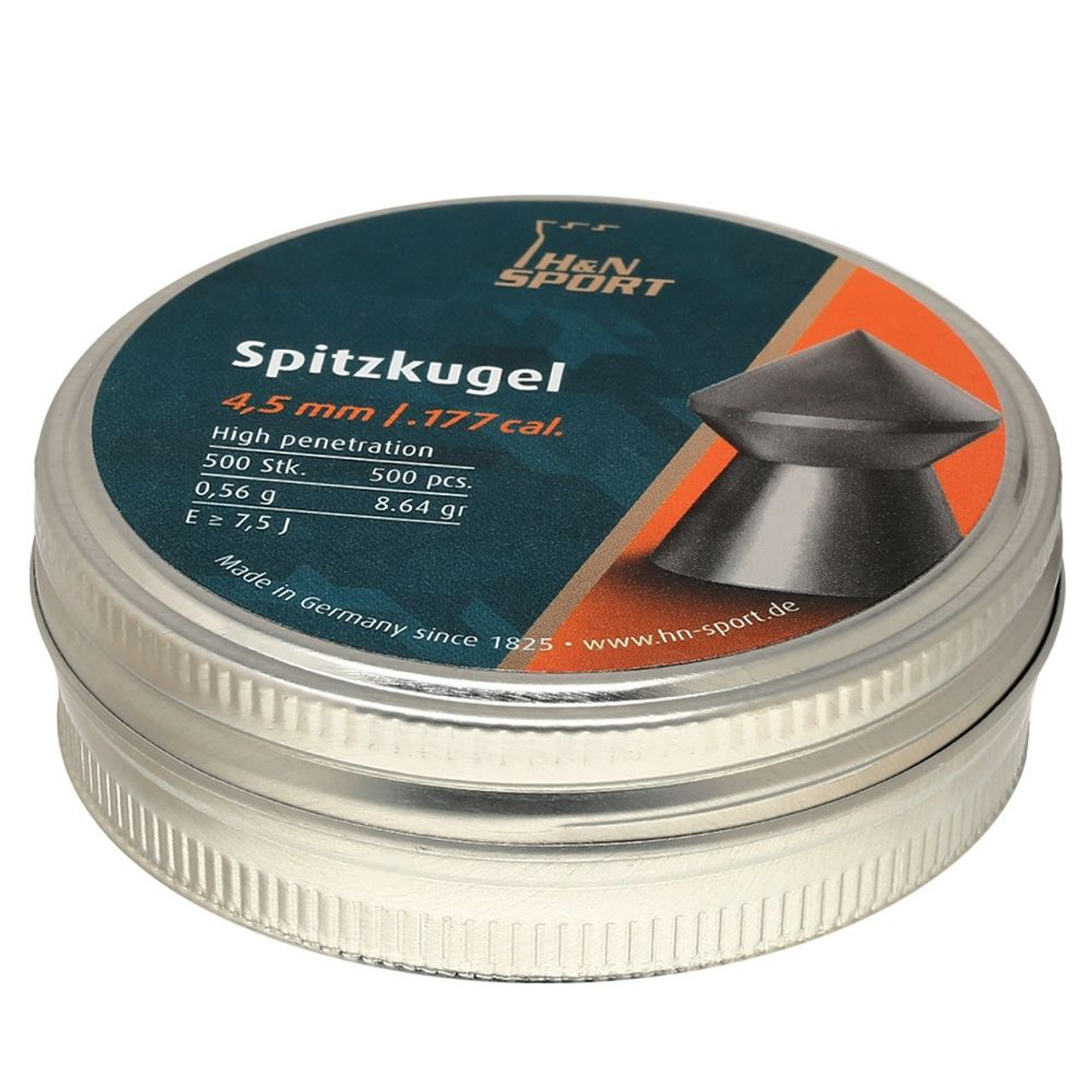 H&N Spitzkugel Pointed Airgun Pellets .177 4.5mm 8.64gr Tin of 500