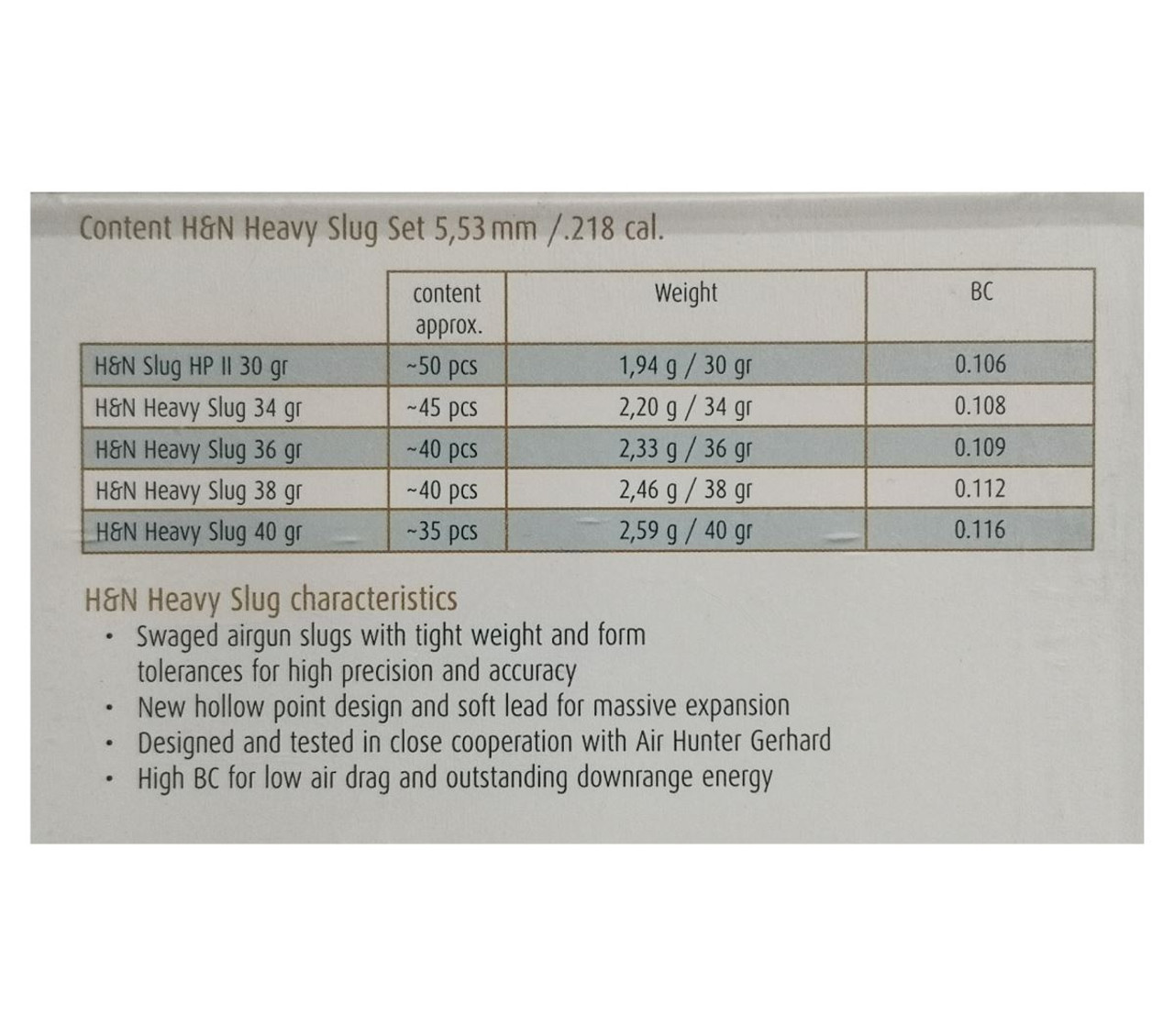 H&N Slug Heavy .22 .218 (5.53) Pellets Sample Packs 30gr-40gr