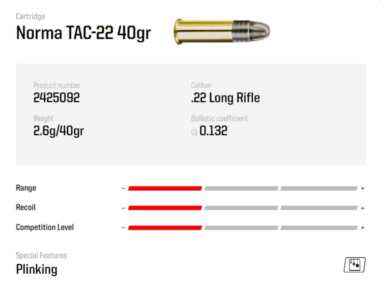 Ammo Norma Tac-22 .22LR 40gr 50 rounds