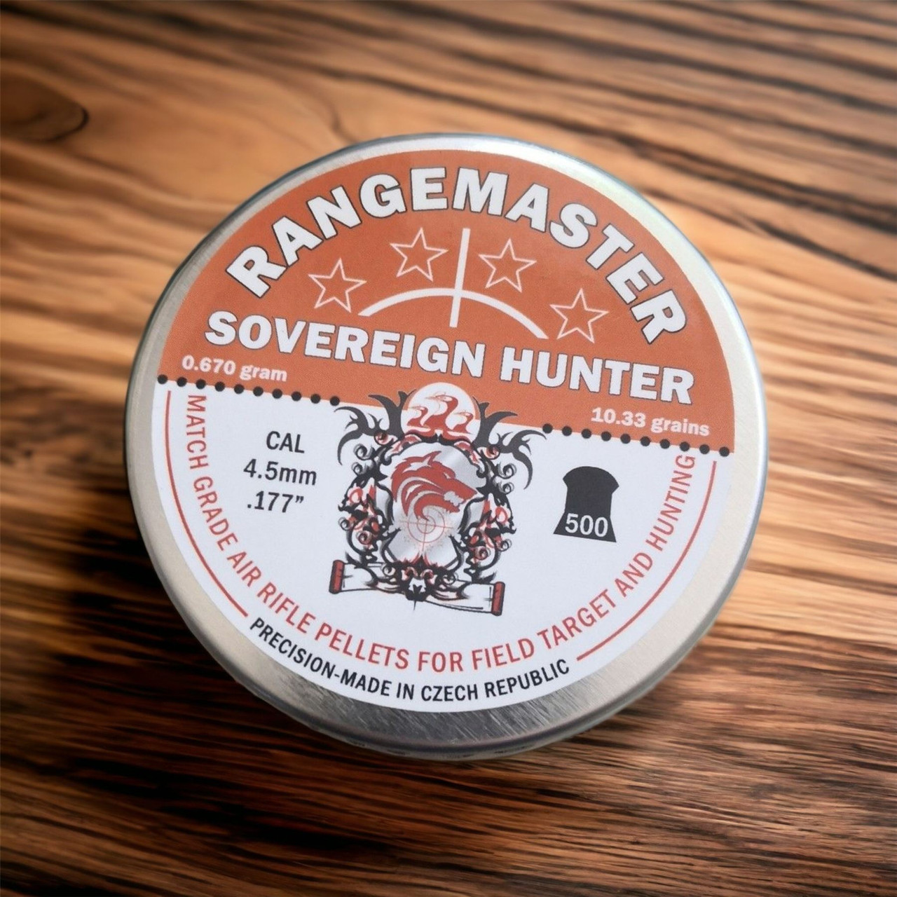 Rangemaster Sovereign Hunter .177 10.3gr 4.5mm Airgun Pellets Tin of 500 Rangemaster Sovereign Hunter .177 10.3gr 4.5mm Airgun Pellets Tin of 500