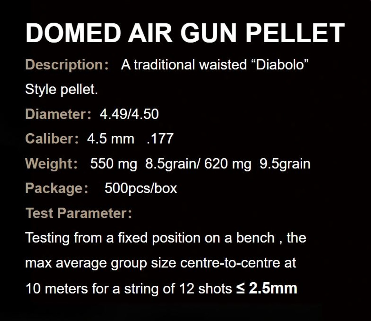 QYS Domed Nose .177 4.5mm 8.48gr Airgun Pellets Tin of 500