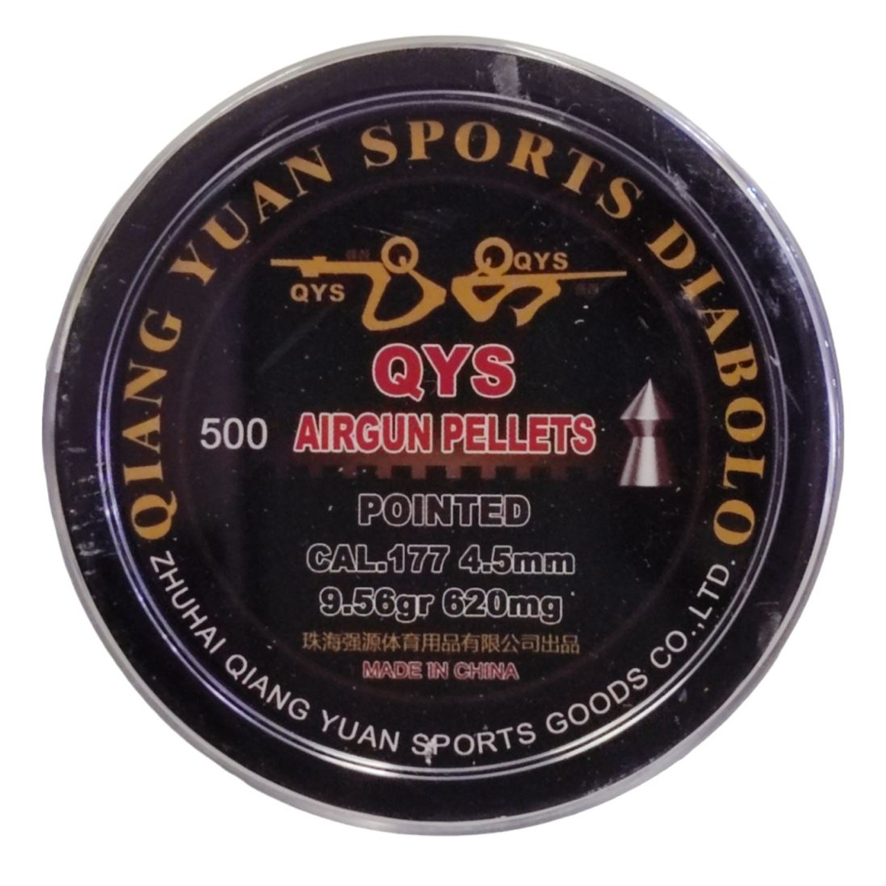 QYS Pointed Nose Heavy .177 4.5mm 9.56gr Airgun Pellets Tin of 500