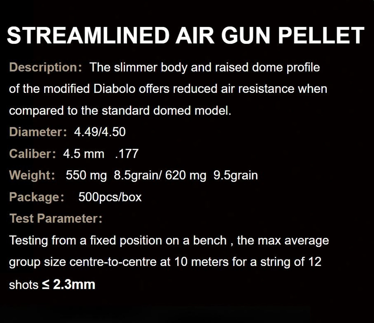 QYS Streamlined Nose .177 4.5mm 8.48gr Airgun Pellets Tin of 500