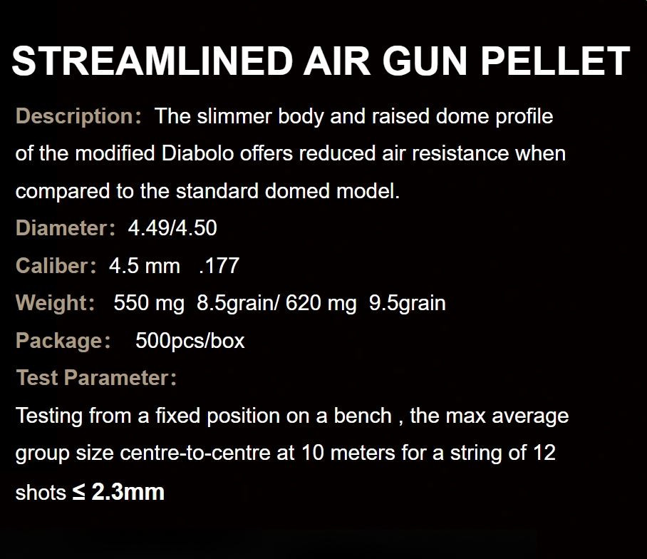 QYS Streamlined Nose .177 4.5mm 8.48gr Airgun Pellets Tin of 500