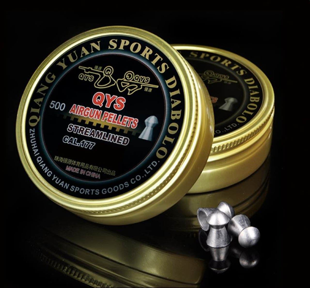 QYS Streamlined Nose Heavy .177 4.49mm 9.56gr Airgun Pellets Tin of 500