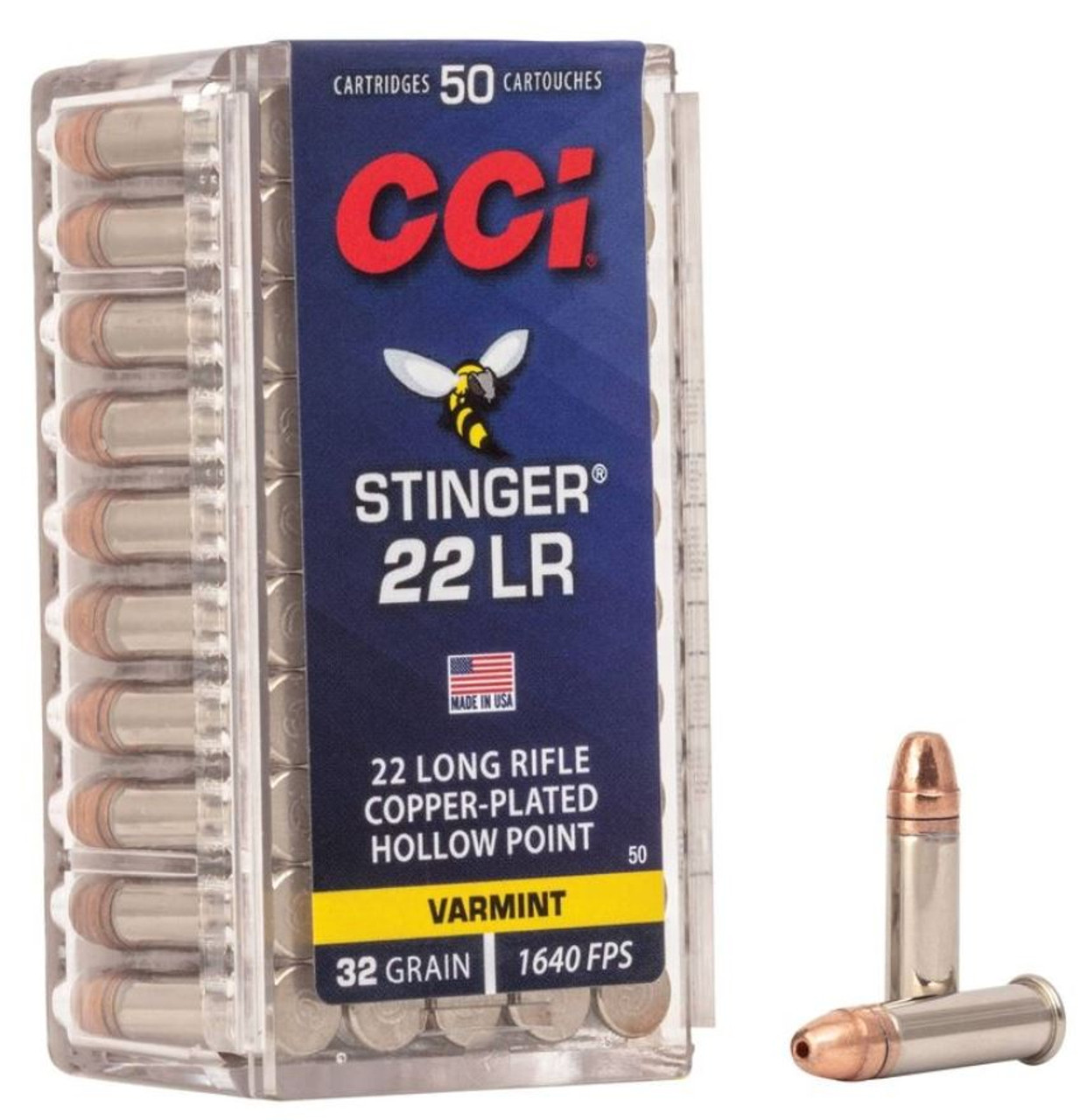 CCI .22 EX LR Stinger 32gr 1640fps Copper Plated Hollow Point 50 Rounds