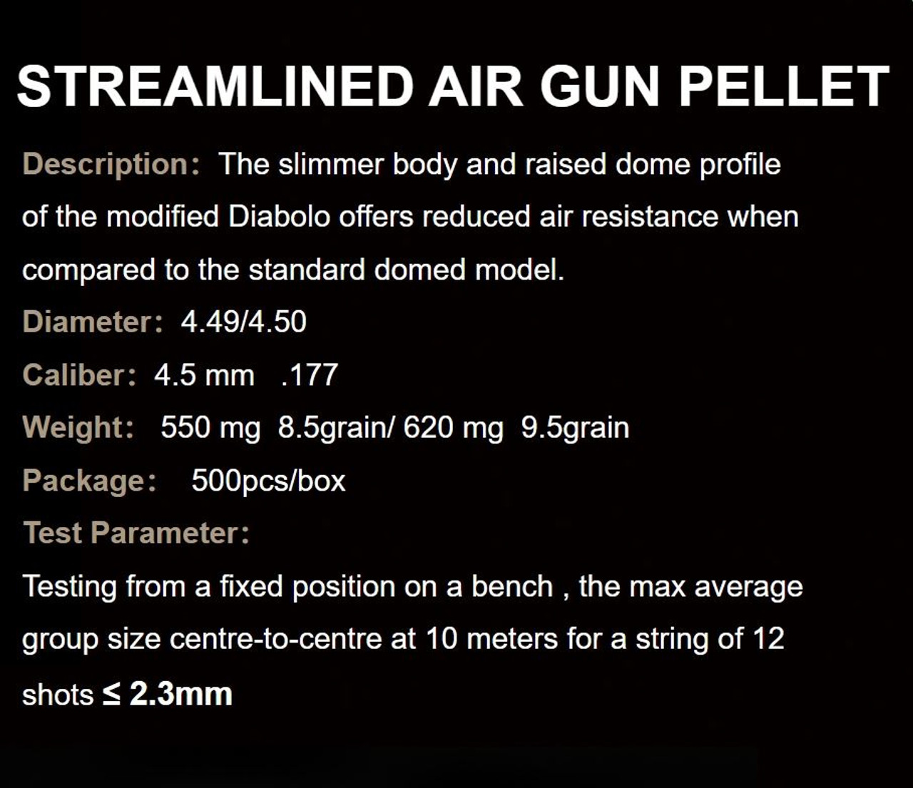 QYS Streamlined Nose .177 4.49mm 8.48gr Airgun Pellets Tin of 500
