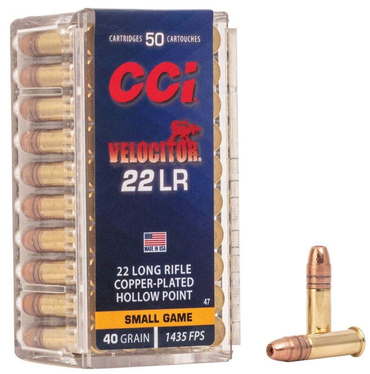 CCi .22 LR Velocitor HP Copper Plated Hollow Point 40gr 50 Rounds 1435ft/sec