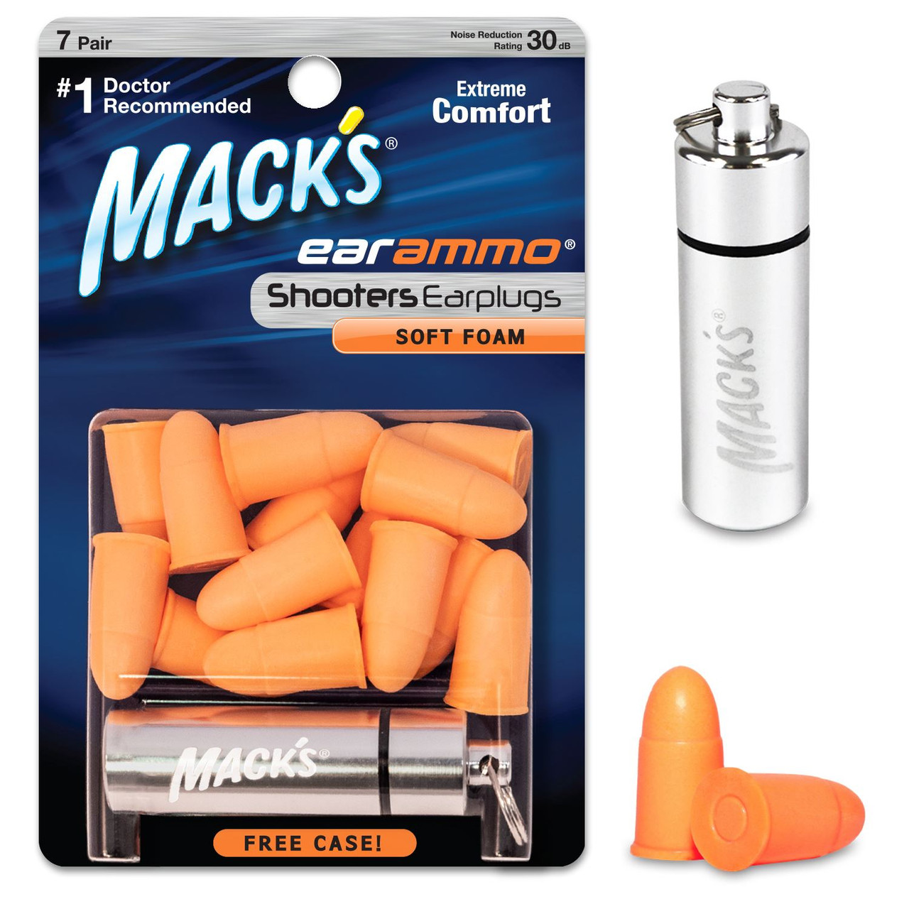 Macks Ear Ammo Keyring with 7 Pairs of Soft Foam Ear Plugs