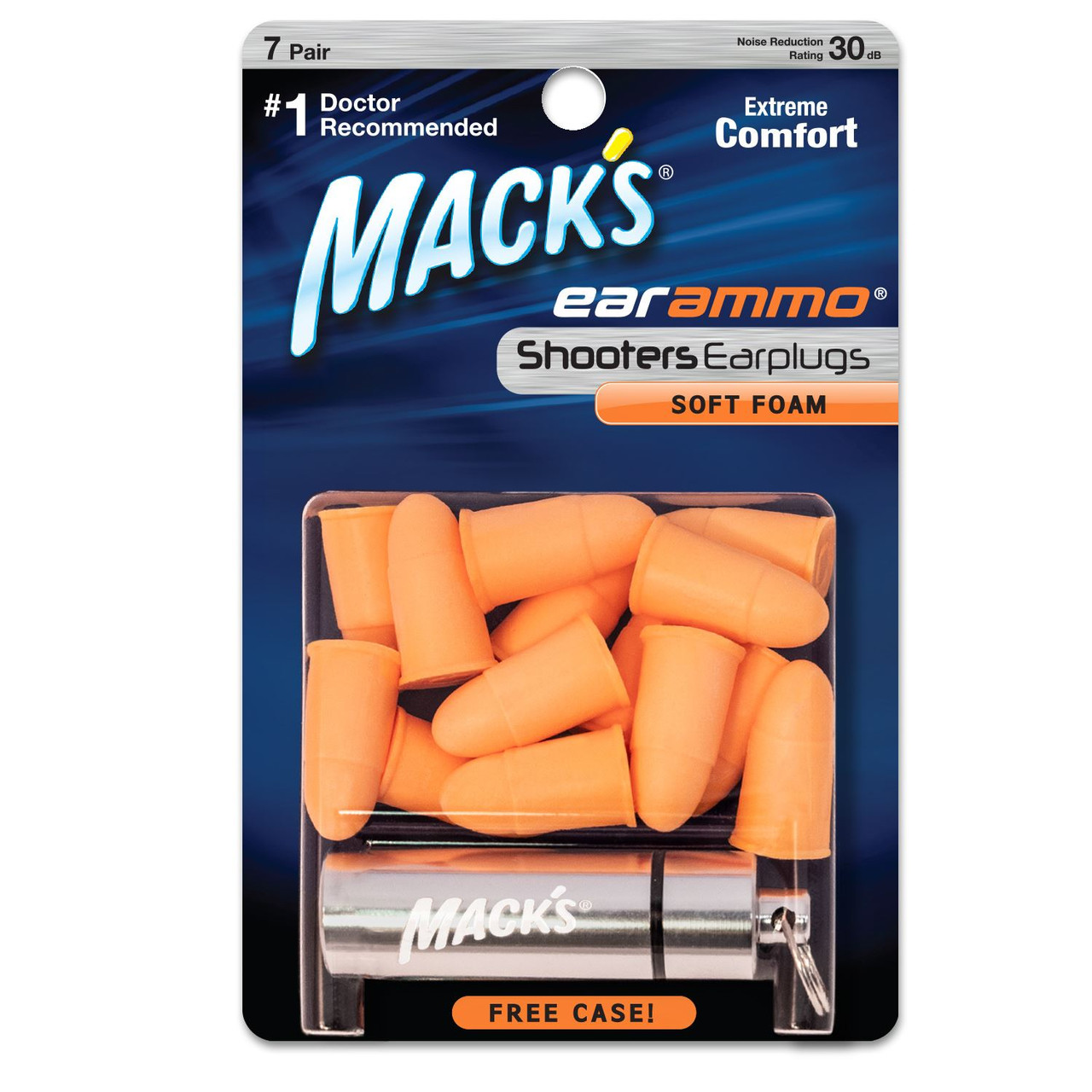 Macks Ear Ammo Keyring with 7 Pairs of Soft Foam Ear Plugs