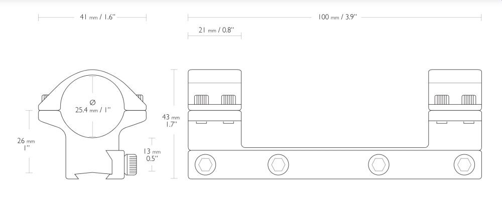 Hawke Rifle Scope Match Mounts 9-11mm Medium 1inch 1 piece
