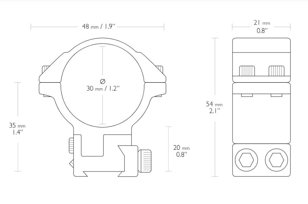 Hawke Rifle Scope Match Mounts 9-11mm Adjustable High 30mm 2 piece