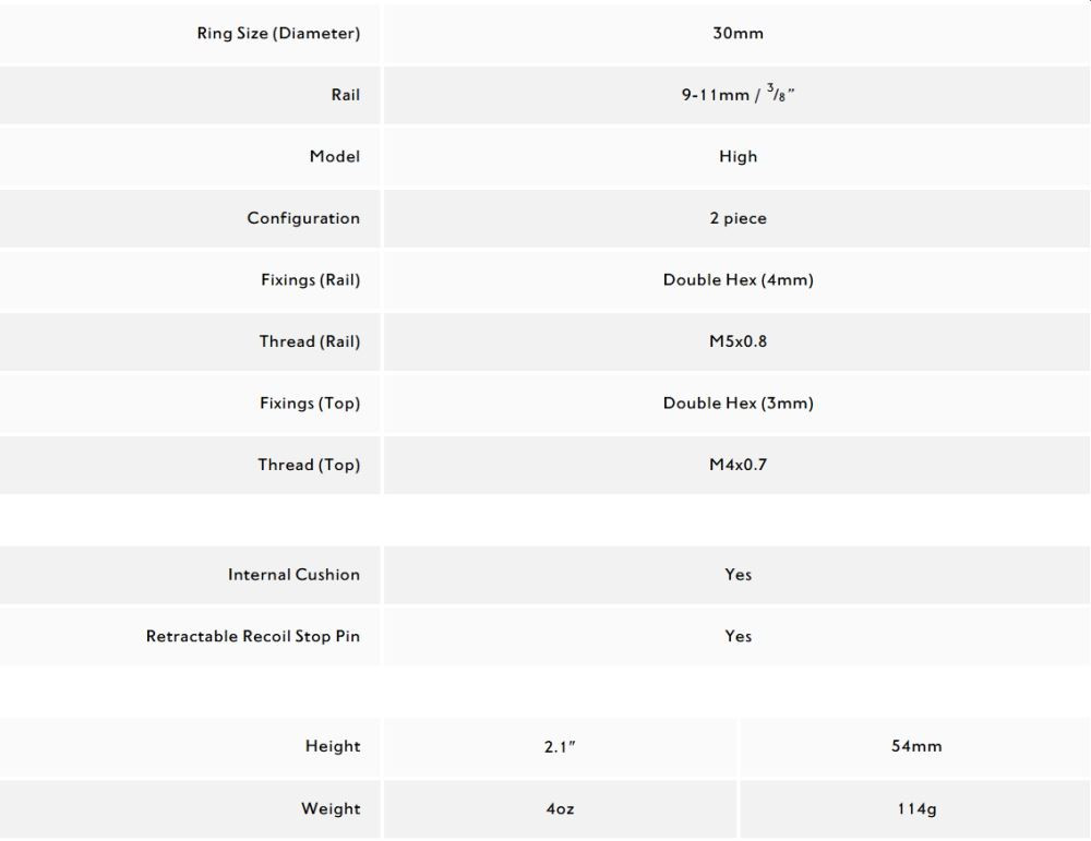 Hawke Rifle Scope Match Mounts 9-11mm Adjustable High 30mm 2 piece