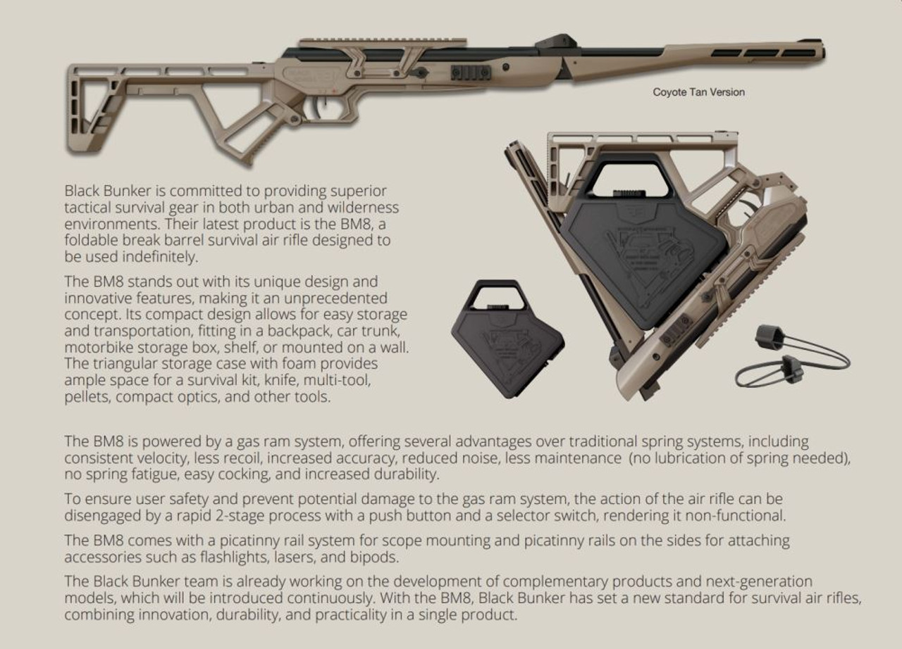 Black Bunker BM8 Coyote Tan .22 Folding Survival Air Rifle