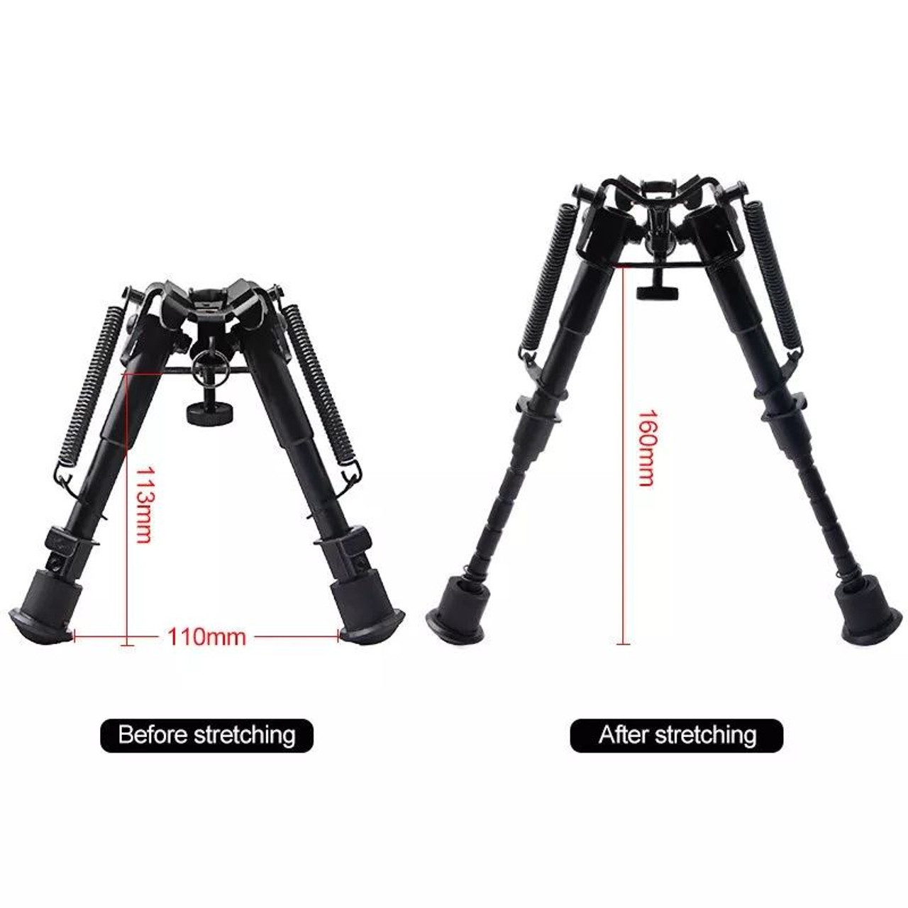 Universal Stud Bipod with Picatinny Weaver adapter 6-9" Spring Legs