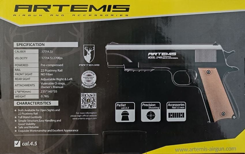 Artemis Snowpeak LP400 Pre-Compressed Air Pistol .177 Pellet