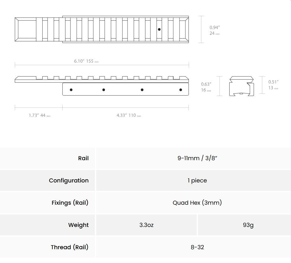 Hawke Dovetail to Picatinny Adaptor Extended Base 9-11mm 1pce