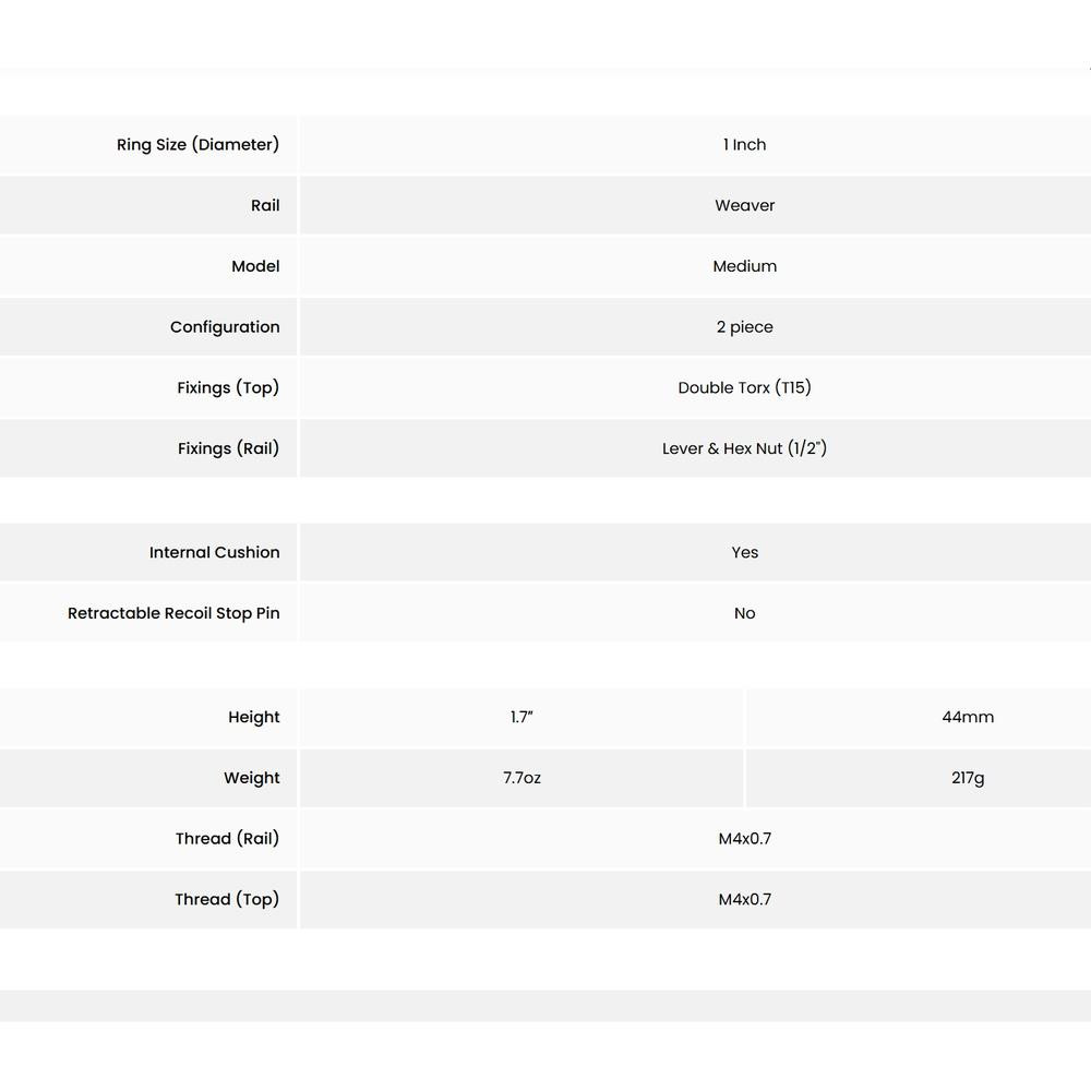 Hawke Rifle Scope Professional Steel Mounts Weaver Medium 1 inch 2 piece