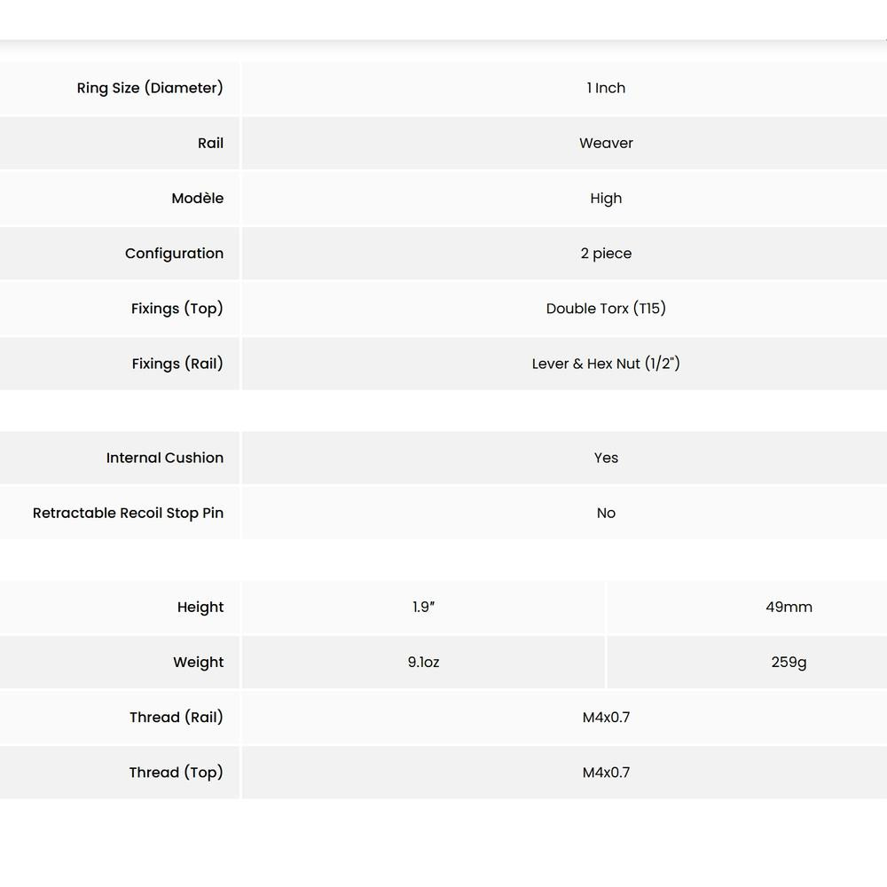 Hawke Rifle Scope Professional Steel Mounts Weaver High 1 inch 2 piece