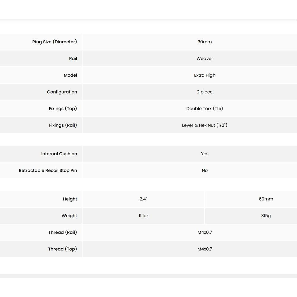 Hawke Rifle Scope Professional Steel Mounts Weaver Extra High 30mm 2 piece