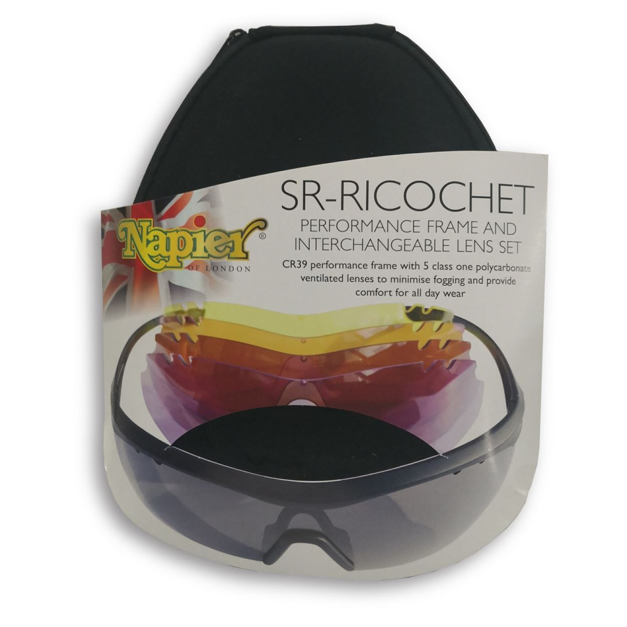 Napier SR Ricochet Sports Shooting Safety Glasses with 5 coloured lenses