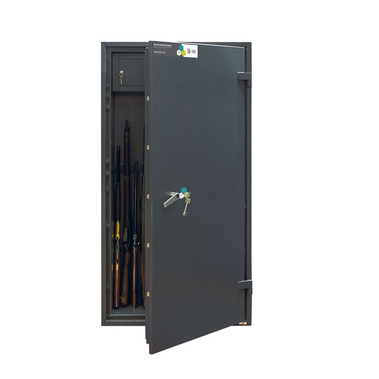 Burton Safes Warden LFS Gun Safe 14 Rifles with Key Entry and Locking Top Box