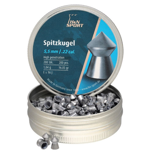 H&N Spitzkugel Pointed Airgun Pellets .22 5.5mm 16.05gr Tin of 200