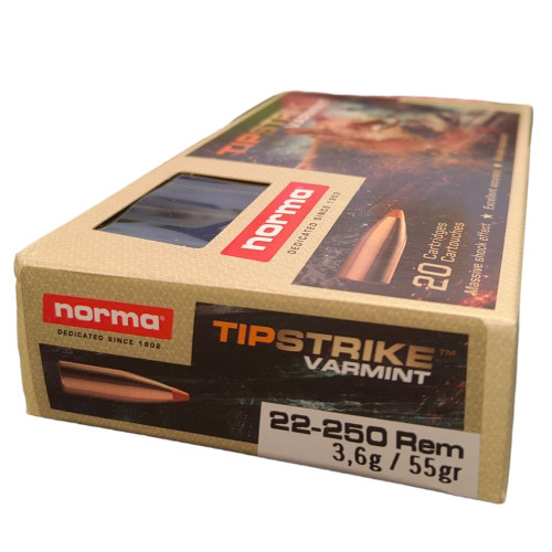 Ammo Norma Tipstrike 55gr .22-250 REM 20 rounds