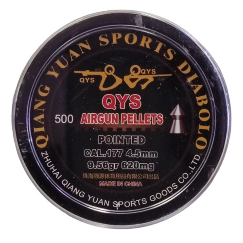 QYS Pointed Nose Heavy .177 4.5mm 9.56gr Airgun Pellets Tin of 500